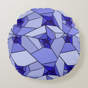 Blå Abstrakt Geometrisk Mönster Rund Kudde