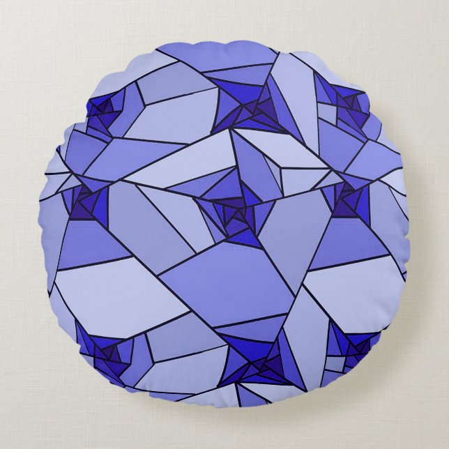 Blå Abstrakt Geometrisk Mönster Rund Kudde (Framsidan)