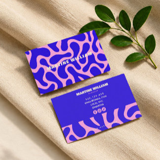 Blå abstrakt groovy rosa businesskort visitkort
