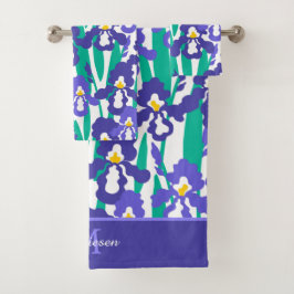 Blå Abstrakt Iris Blommönster Monogram