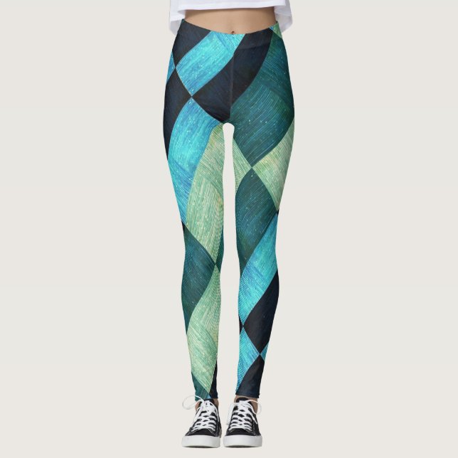 Blå abstrakt leggings (Framsida)