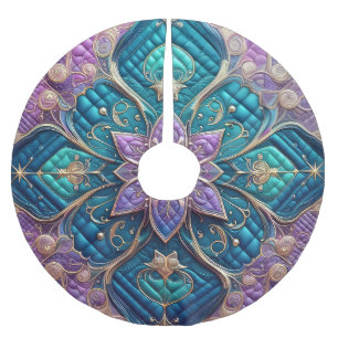 Blå abstrakt Lila-turkos Julgransmatta Borstad Polyester