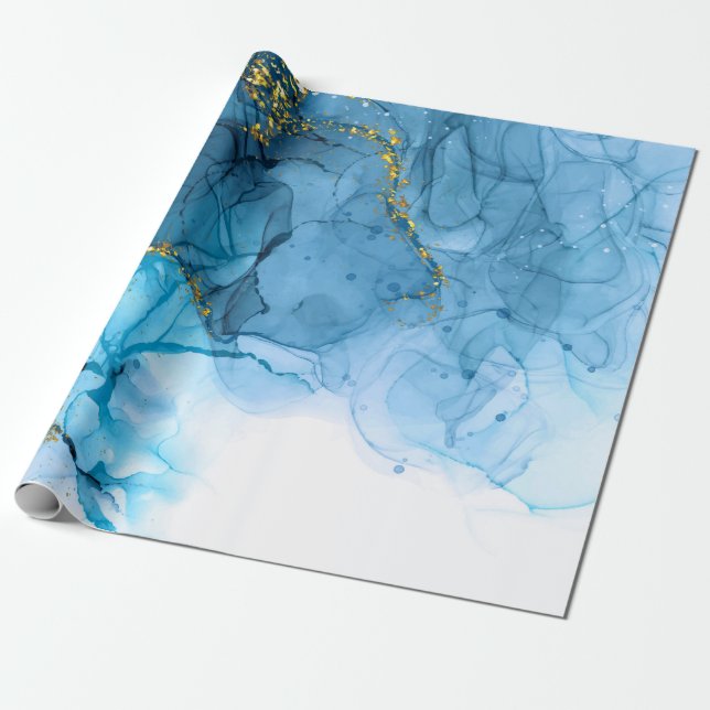 Blå Abstrakt Marble Presentpapper (Utrullad)