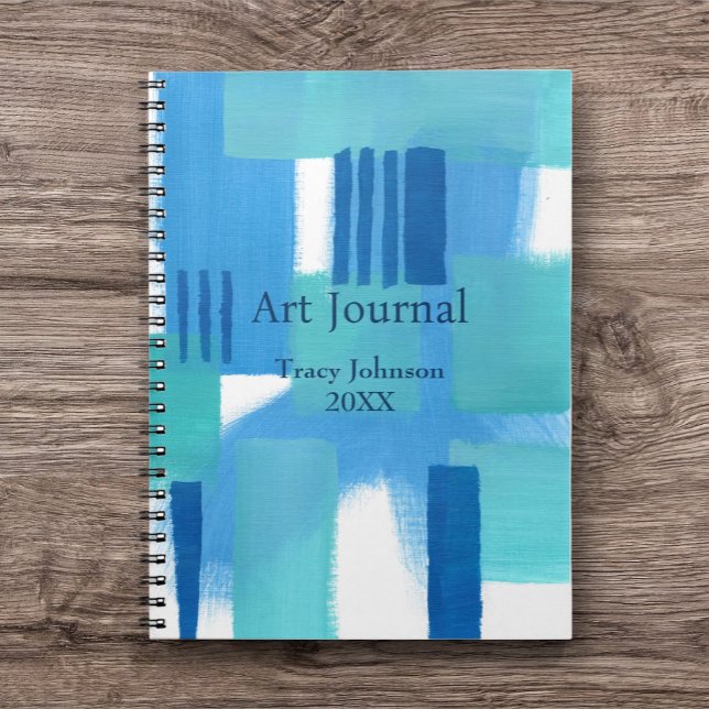  Blå Abstrakt med Namn/År Konst Journal/ Anteckningsbok (Personalized Journal for Drawing, Note Taking or Daily Intentions. )