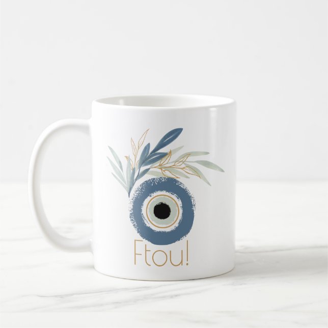 Blå abstrakt ondskefull öga med löv magnet klassis kaffemugg (Vänster)