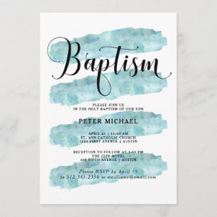 Blå Abstrakt Rand Baptism i vattenfärg Inbjudningar