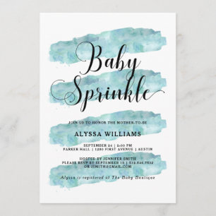 Blå Abstrakt Rand Watercolor Baby Sprinkle Inbjudningar