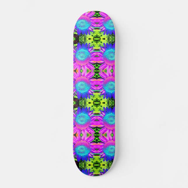 Blå Abstrakt Solros Mini Skateboard Bräda 18,7 Cm (Framsida)