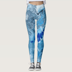 Blå abstrakt-vätskekonst #01-strängar leggings