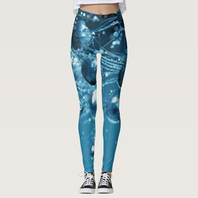Blå Abstrakt Vatten droplet Leggings (Framsida)