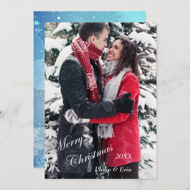 Blå Abstrakt Vinter Modern jul Julkort (Fram/baksida)