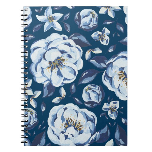 Blå abstrakta blommor | Anteckningsbok Dagbok (Framsidan)
