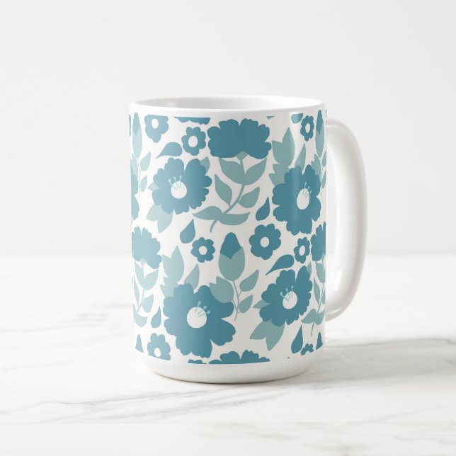 Blå abstrakta blommor omslags papper kaffemugg (Framsida höger)
