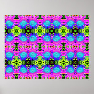Blå abstrakta solrosor, mandala blommor poster