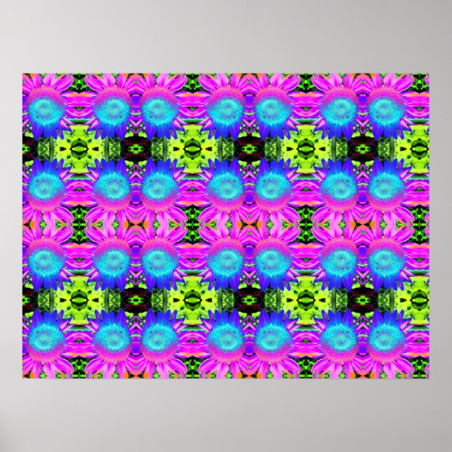 Blå abstrakta solrosor, mandala blommor poster (Framsidan)
