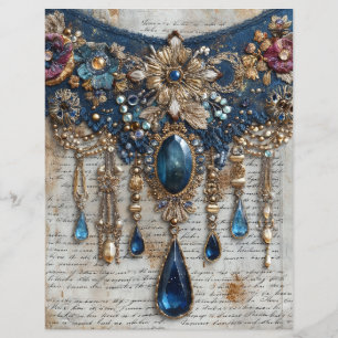 Blå ädelstensbroderi skrotjournal Scrapbookpapper