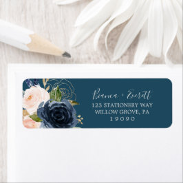 Blå adressetikett för och flottblommor returadress etikett