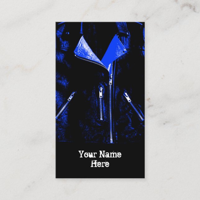 Blå affärskort i läder Jacka, svart porträtt Visitkort (Framsida)