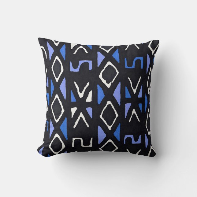 Blå afrikansk mudcloth-utskrift kudde (Framsida)