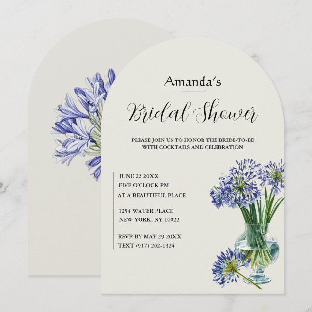 Blå Agapanthus Enkel Stjälk Båge Bröllop  Inbjudningar (Fram/baksida)