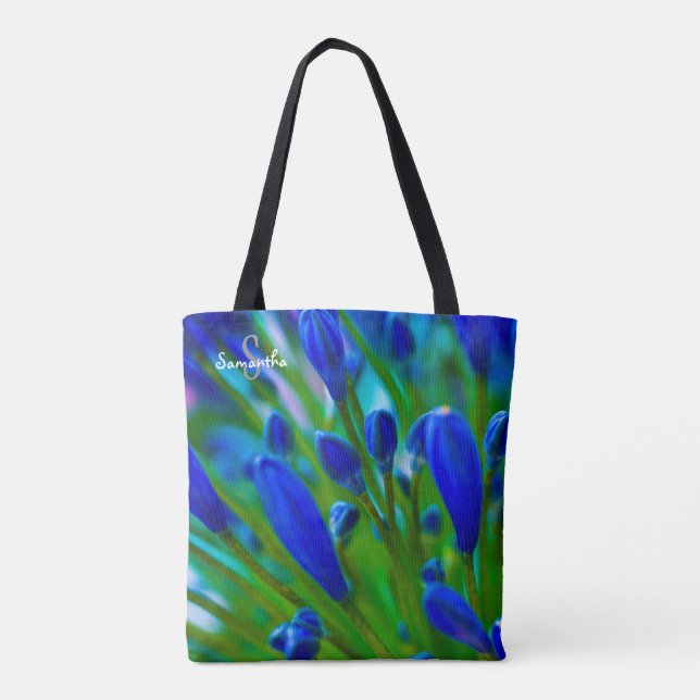 Blå Agapanthus-handväska Tygkasse (Baksida)