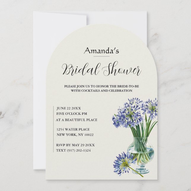 Blå Agapanthus Vas Båge Bröllop Inbjudningar (Framsida)
