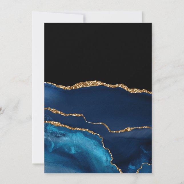 Blå Agat Marmor Blank Glänsande Golden Chic Glam Tack Kort (Framsida)