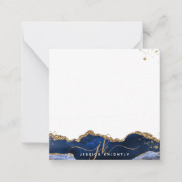Blå Agate-Elegant, Monogram Guld Glitter Anteckningskort