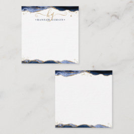 Blå Agate Geode-skript Monogram Guld Glitter Anteckningskort