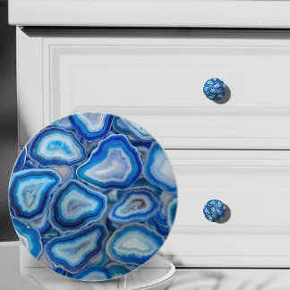 Blå Agate Geodes kristaller mönster Knopp