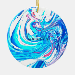 Blå akrylfärgad Abstrakt Splatter Swirl Julgransprydnad Keramik