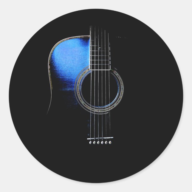 Blå Akustisk Gitarr Klistermärke (Framsida)