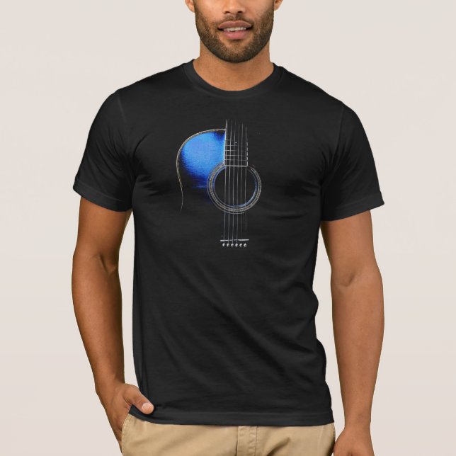 Blå akustisk gitarr T-shirt Vers 2 (se anteckninga (Framsida)