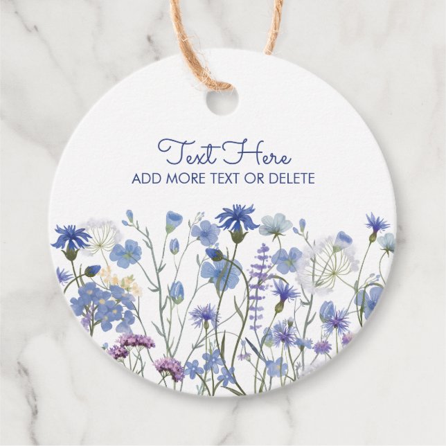 Blå akvarell äng med vilda blommor gåvor etiketter (Framsida)