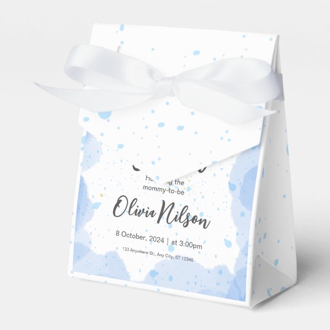 Blå akvarell baby shower, Oh pojke baby shower Presentaskar (Framsidan Sidan)