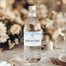 Blå akvarell Bar Mitzvah Vattenflaskor Etikett