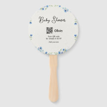 Blå akvarell blomma baby shower skanna QR RSVP pa