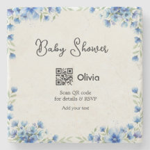 Blå akvarell blomma baby shower skanna QR RSVP pa