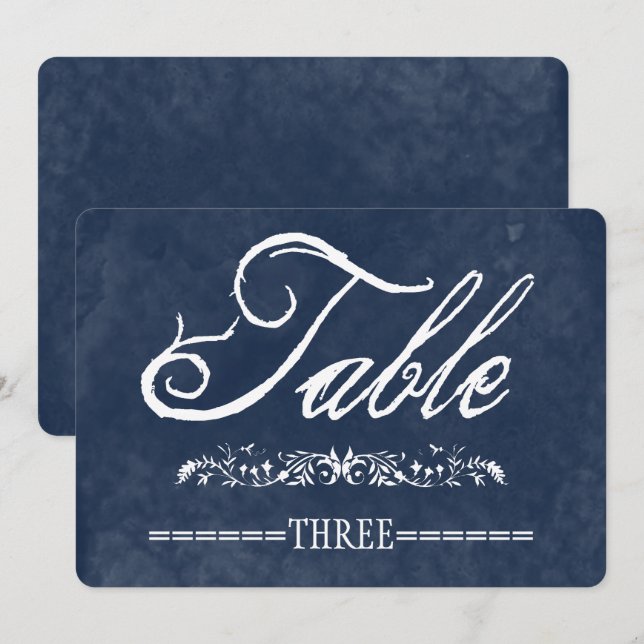 Blå akvarell bröllopsbord nummer inbjudningar (Fram/baksida)