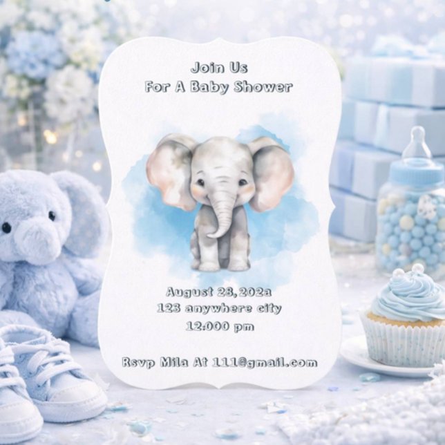 Blå akvarell elefant baby shower inbjudan  (Skapare uppladdad)
