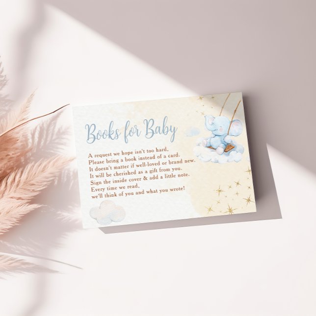 Blå akvarell Elefant Böcker för Baby Shower Tilläggskort (Skapare uppladdad)