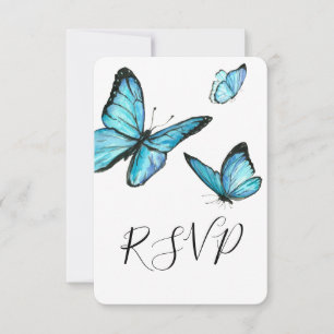 Blå akvarell fjärilar bröllop RSVP OSA Kort