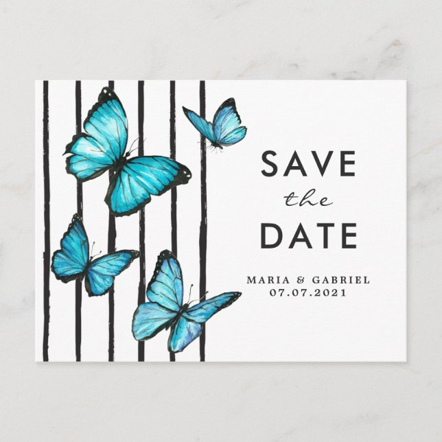 Blå akvarell fjärilar Modern save the date Inbjudan Vykort (Framsida)