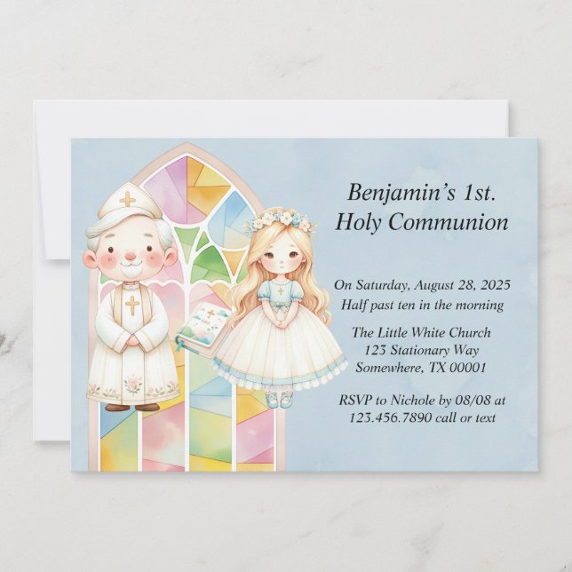 Blå akvarell flicka 1:a. Nattvard  Inbjudningar (Framsida)