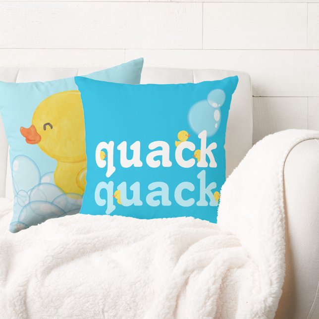 Blå Akvarell Gummi Anka Dubbelsidig Kudde (QUACK QUACK Boy Watercolor Rubber Duck Double Sided Throw Pillow (Couch))