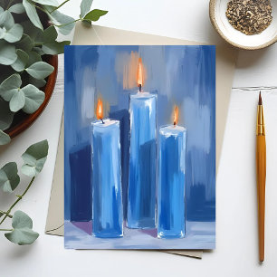 Blå akvarell Hanukkah-ljus Helg Vykort