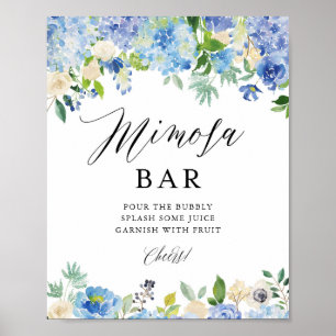 Blå Akvarell Hortensia Bröllopsdusch Mimosa Bar Poster