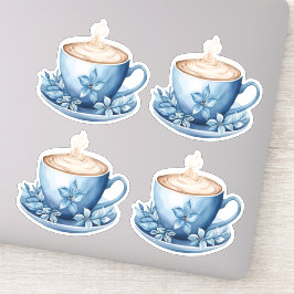 Blå akvarell kaffekoppar 2 klistermärken