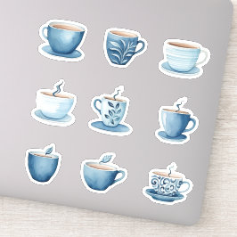 Blå akvarell kaffekoppar 3 klistermärken