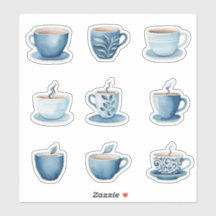 Blå akvarell kaffekoppar 3